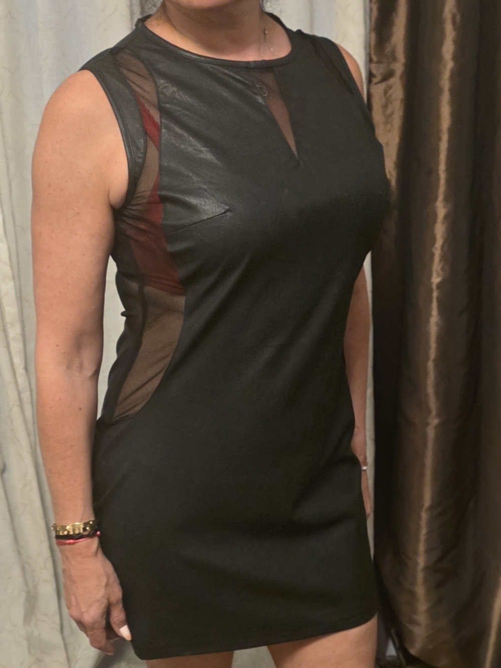 Sleek Black Mesh-Panel Bodycon Dress